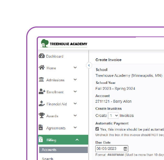 A product screenshot showcasing tuition management software